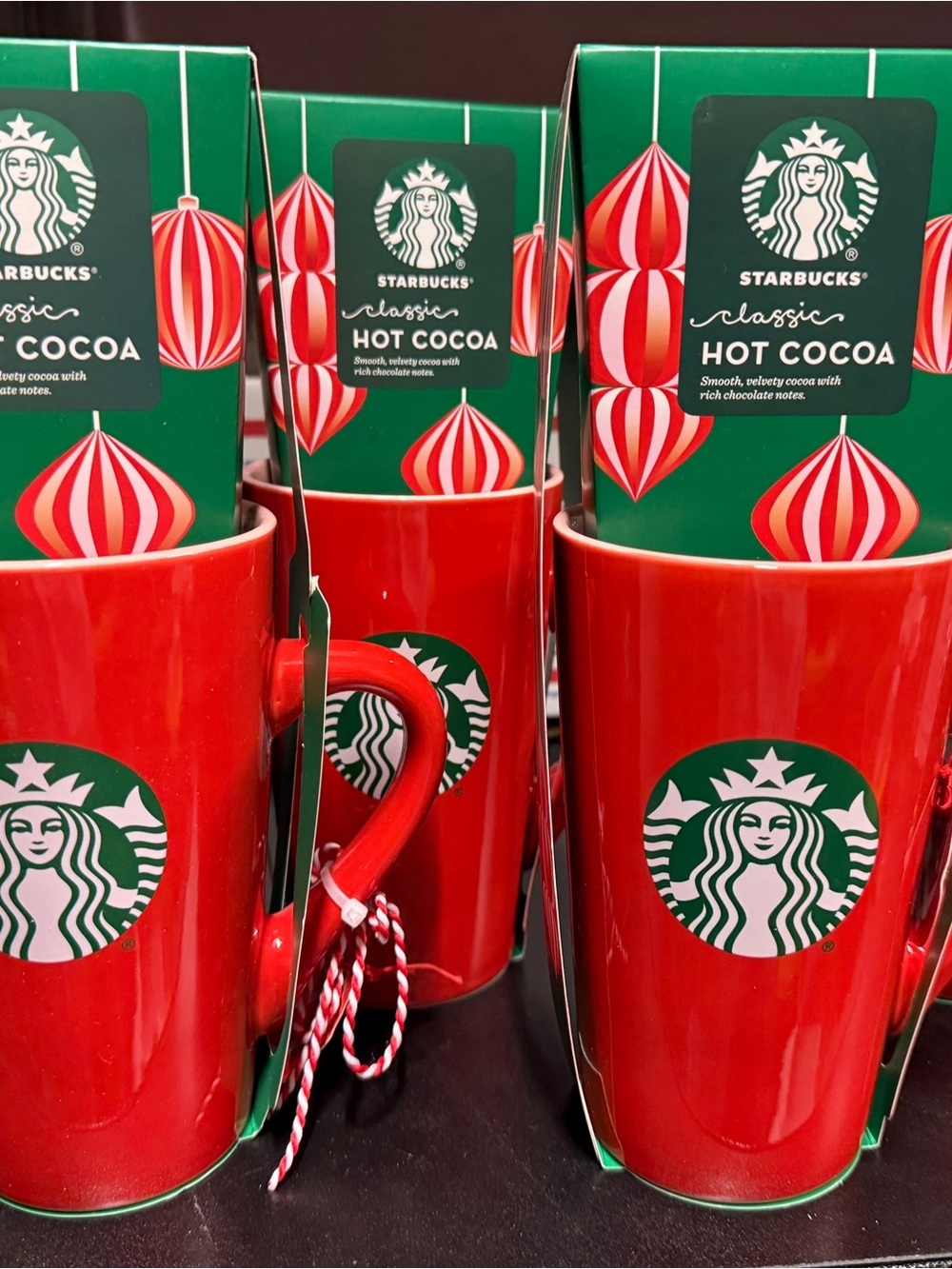 Starbucks 2024 Red Holiday Mug with Green Logo and Hot Cocoa Set of 3